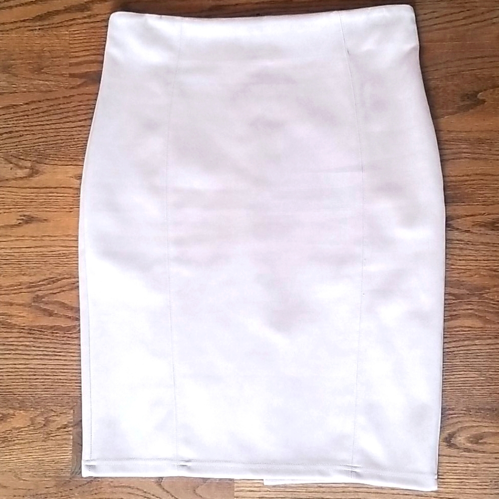 Blush pink/beige faux suede pencil skirt
